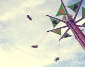 Whimsical Fine Art Photograph, Carnival Swings, Fair, Fun, Ride, Up in the Air, Blue Sky, Summer, Home Decor, Wall Art, Colorful, 8x12 Print