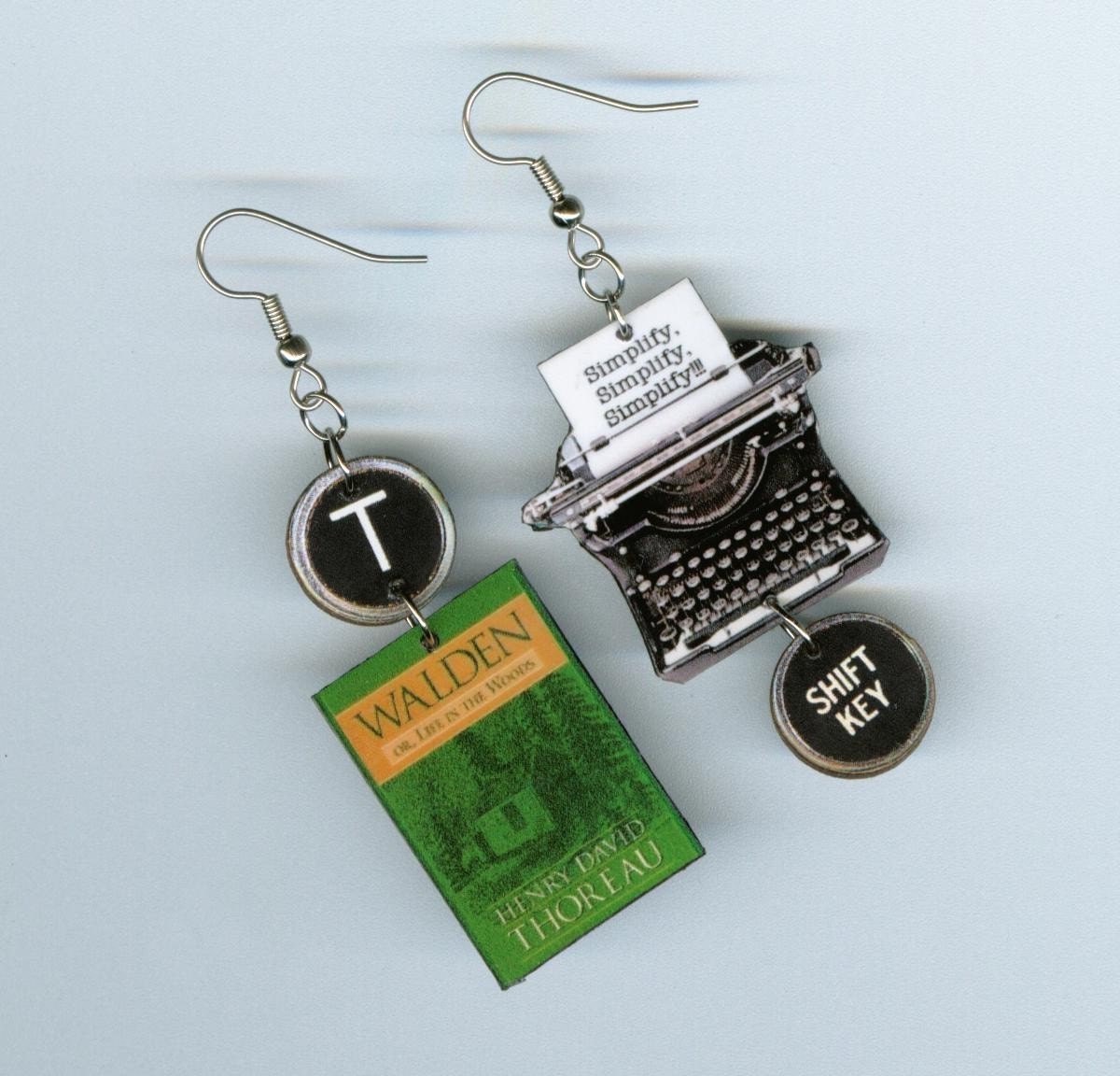 Walden Earrings Henry David Thoreau quote vintage Typewriter transcendental