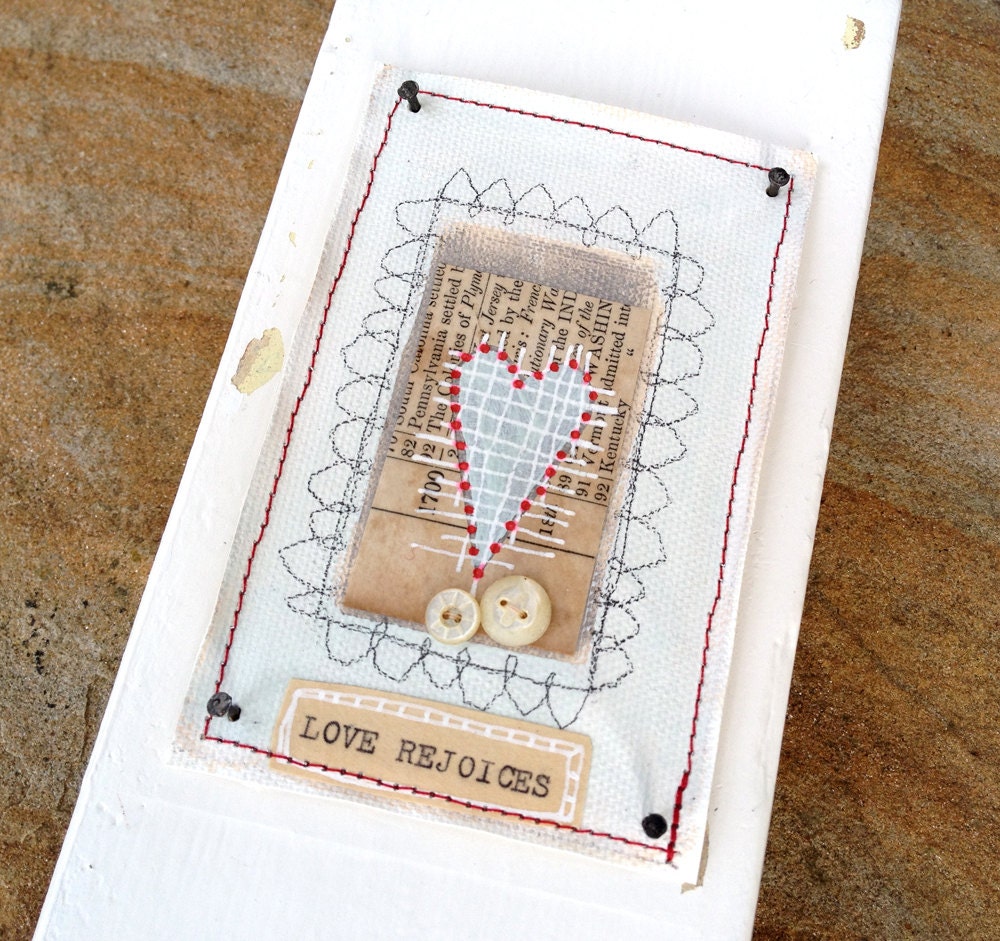Wood Block Collage--Love Rejoices