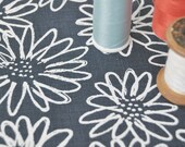 white on navy Scruffy Daisy screen printed fabric