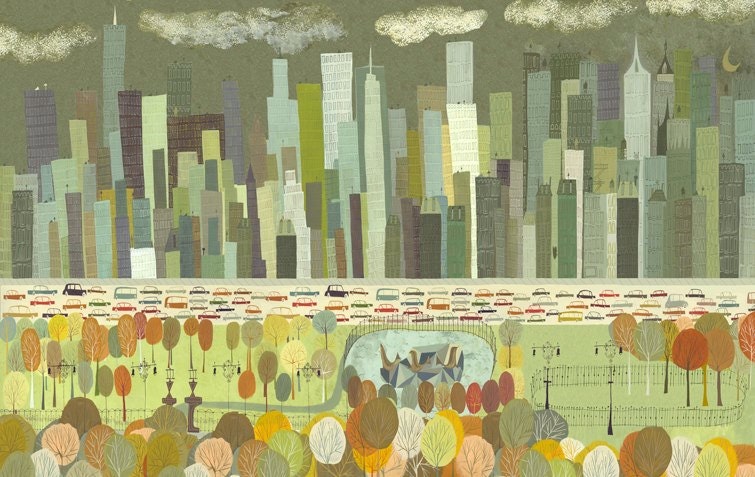 A view of Central Park.  24"x38" print by Matte Stephens.