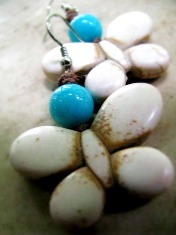 White Butterflies Beaded Hemp Earrings - Large