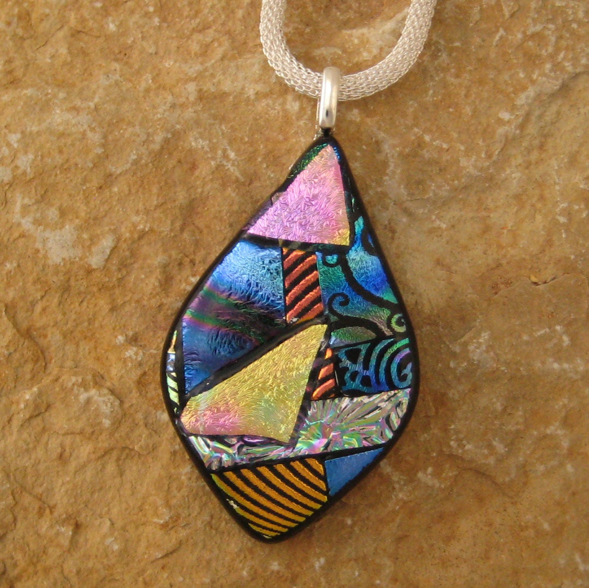 Dichroic Jewelry, Fused Glass Pendant - Picasso Fused Glass Pendant