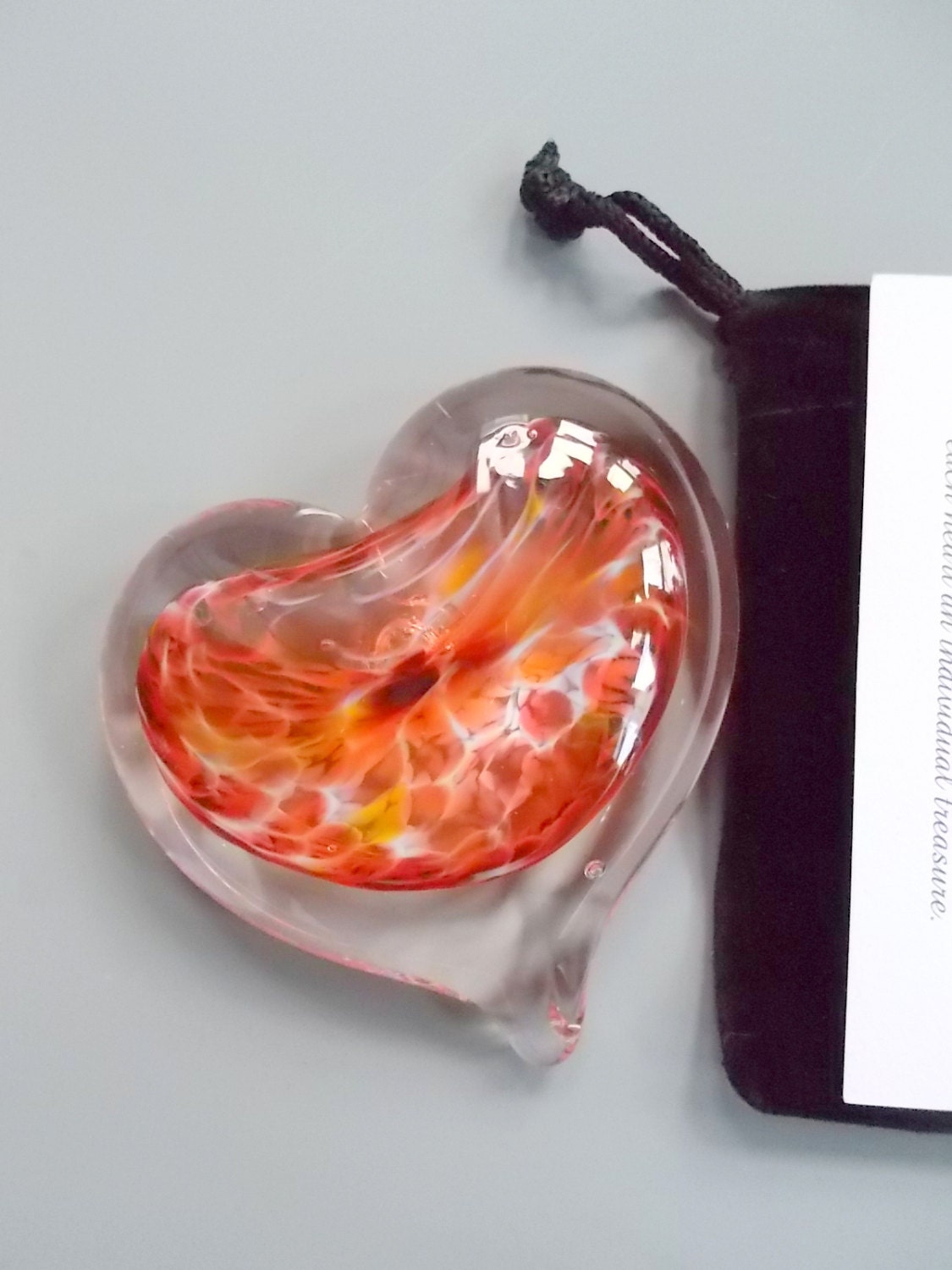 SMALL Hand Blown  Glass Heart Paperweight with Pouch by Rebecca Zhukov