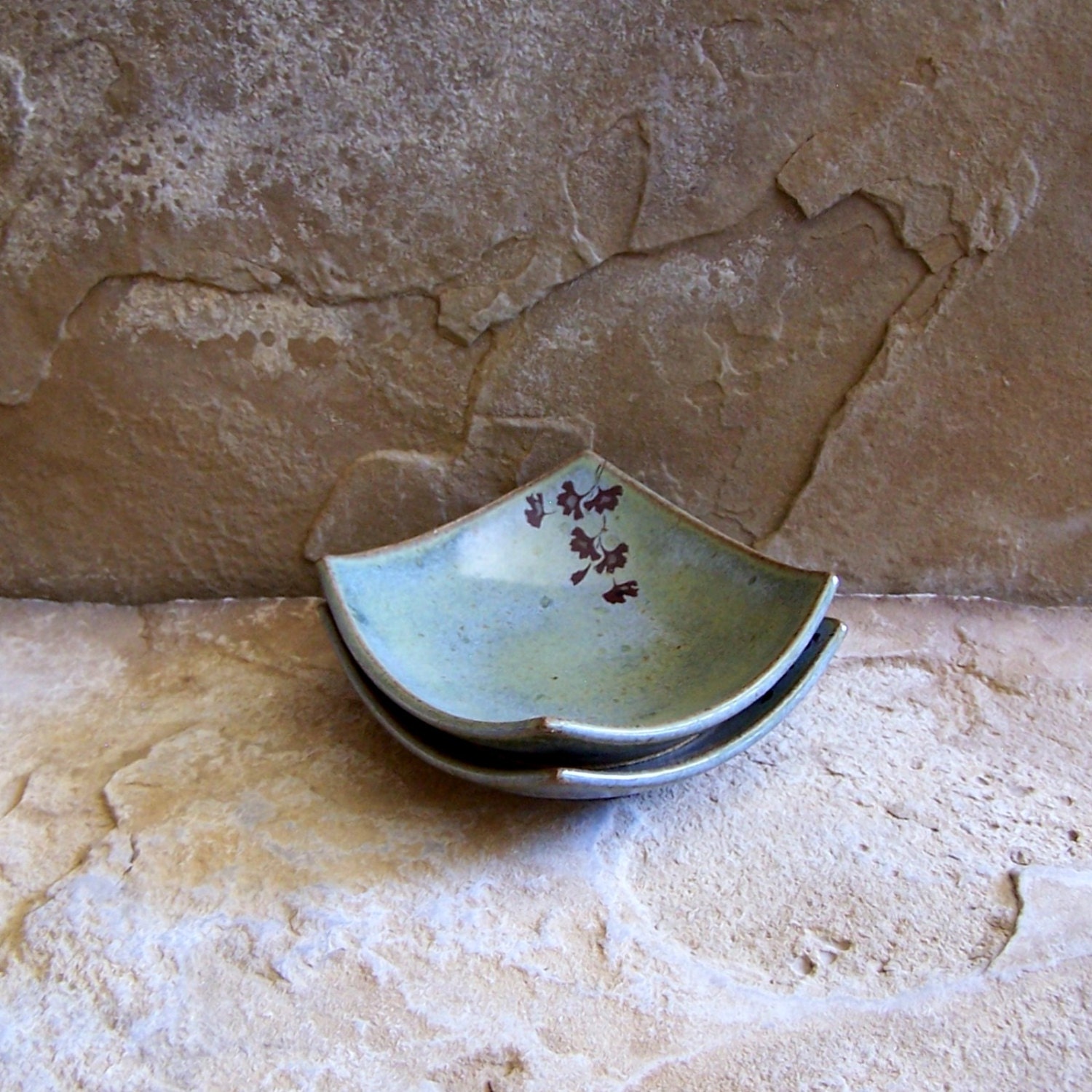 Desert Moss Green Handmade Stoneware Ceramic Pottery Candle Holder - Tea Bag Dish - Ring Dish