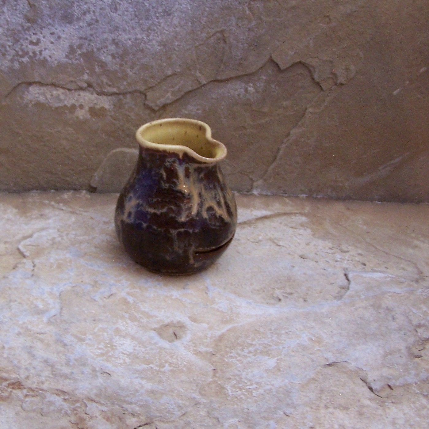 Burnt Iron Brown and Maize Yellow Handmade Stoneware Ceramic Pottery Egg Separator