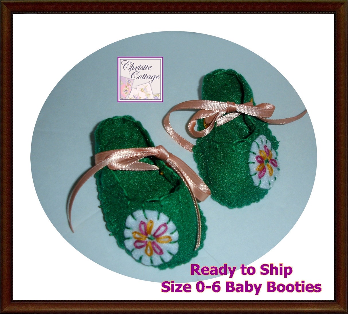 Baby Booties, MaryJanes, Size 0-6 months, Green, Handmade in America, Baby Girl