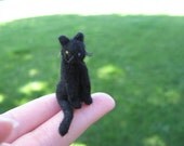 Needle Felted Miniature Black Cat Tiny Dollhouse Figure