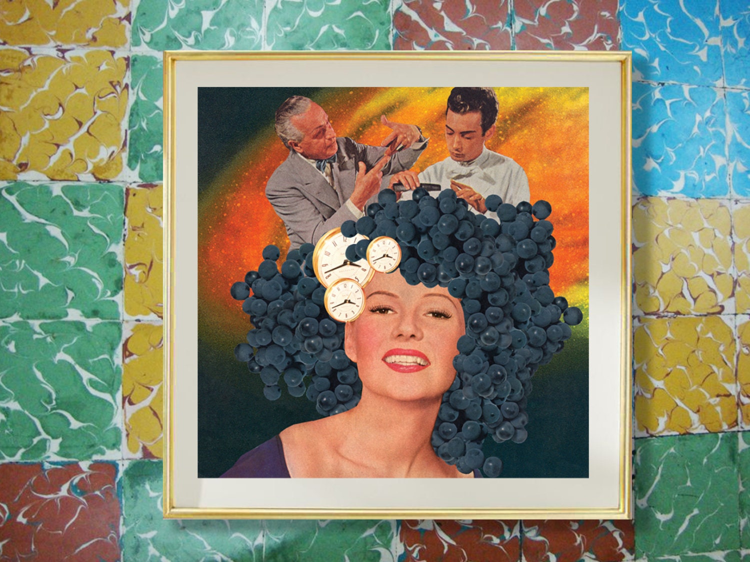 Hairdresser on Fire archival print of an original collage