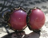 Pretty  vintage Spring pink moonstone post stud earrings..hypo allergenic posts.
