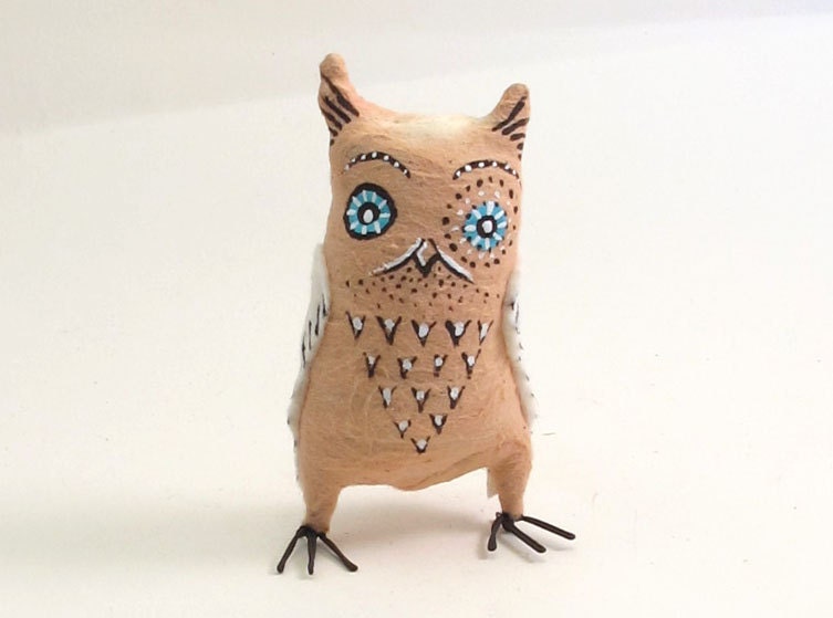 Spun Cotton Vintage Style Pink Horned Owl OOAK