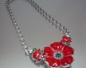 1940 Rare Crown Trifari Necklace Alfred Philippe Red Poppy Vintage