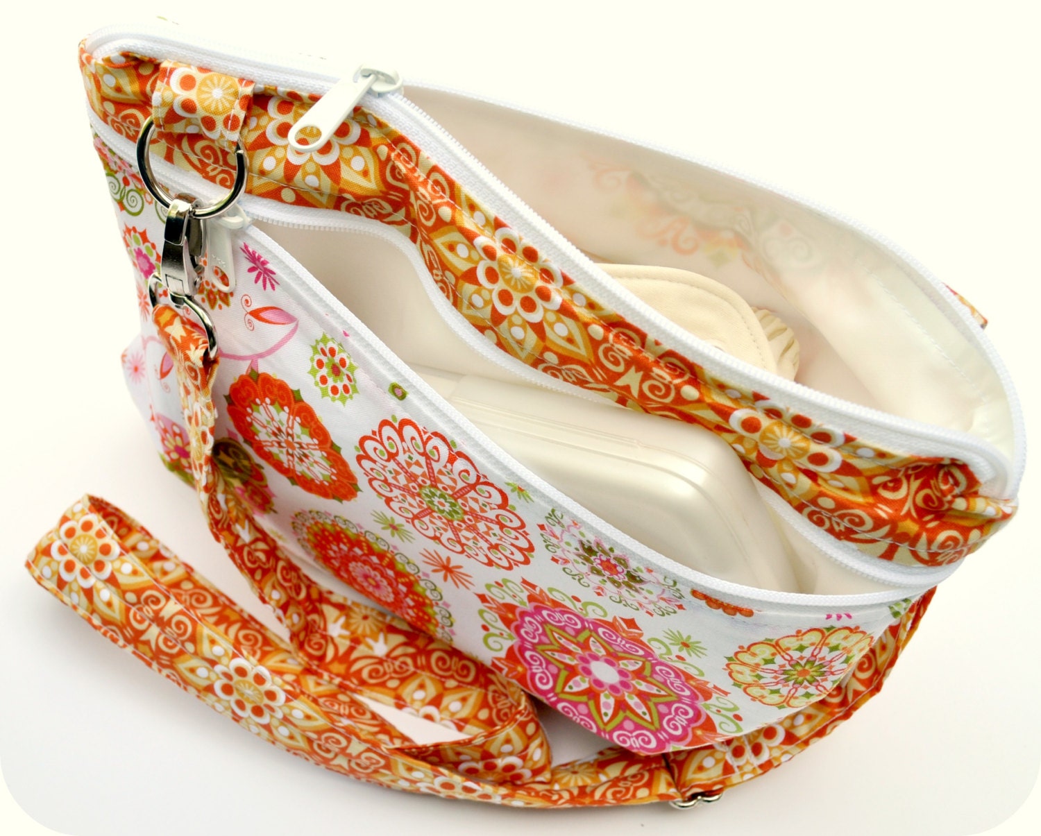 Medium Double Pocket Wet Bag / Adjustable and Removable Strap / Pink Malibu California Dreamin / Diapers / Gym / Swim / SEALED SEAMS