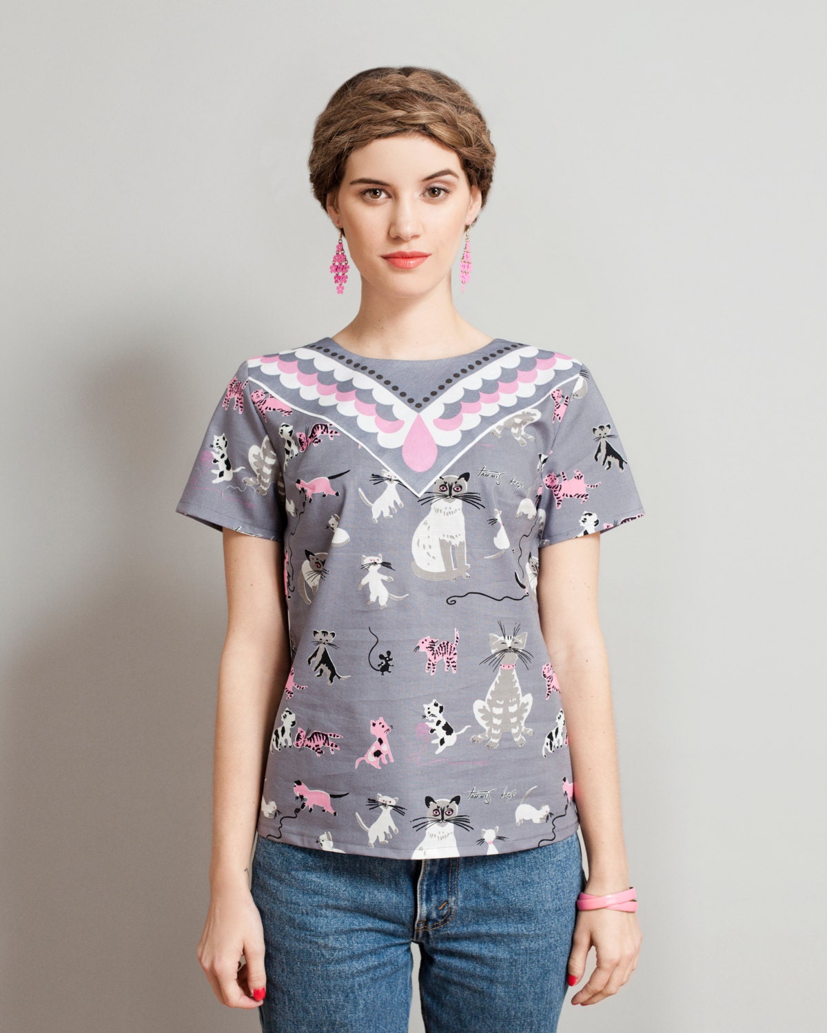 cat print shirt Supayana Small, Medium, and Large