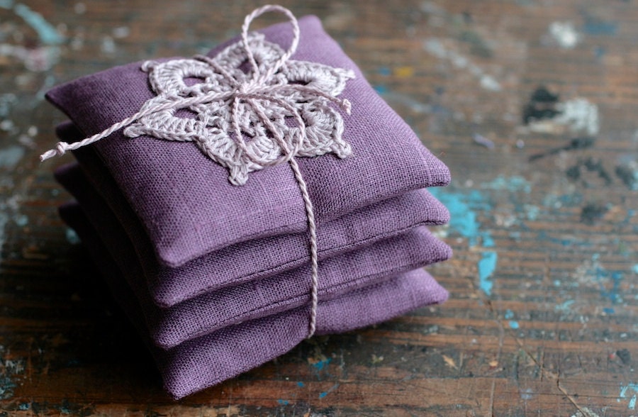 Lavender sachets -- crochet motif -- set of 4