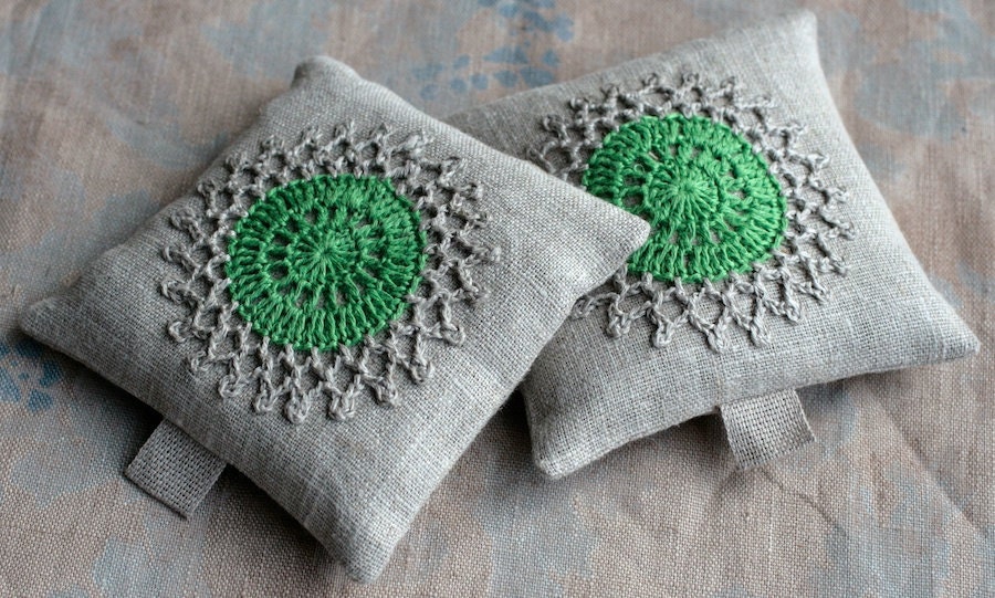 Lavender sachets -- crochet motif -- set of 2