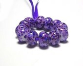 Handmade Mini Lampwork Glass Beads in Purple Violet on White - Multi Violets set of 12