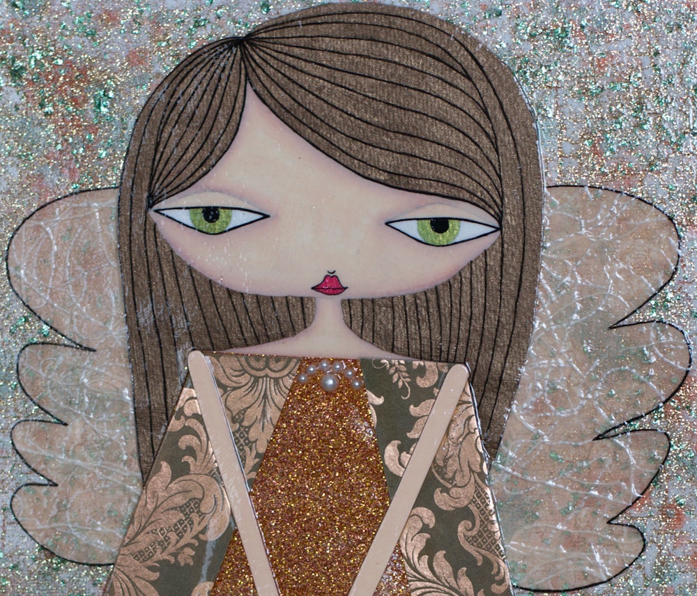 10 x 12 inch Mixed Media Original Painting - Copper Angel