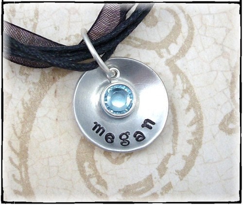 Personalized Name Necklace With Birthstone On Organza Ribbon Necklace