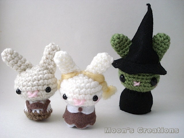 Hansel, Gretel, and Witch Moon Bun Set - Fairy Tale Amigurumi Bunny Rabbit Dolls