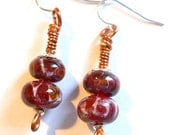 Lampwork glass bead earrings, Red and Copper earrings with sterling wires handmade SRA lamp work art glass, CGGE, tt team