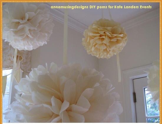 For Angie - 30 DIY Tissue Poms, 10", ivory, ivory ribbon hangers