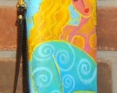 Hand Painted Mermaid Wristlet Clutch Purse Handbag