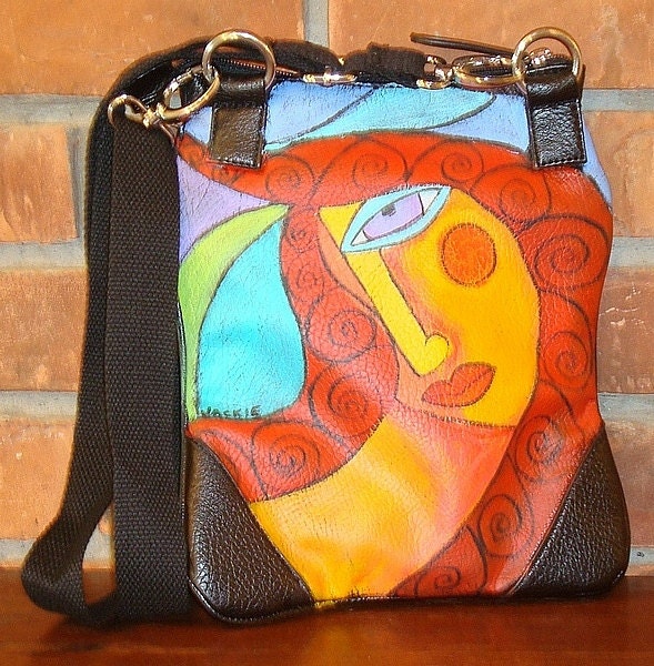 Hand Painted Handbag Purse Cross Body Bag Hipster Bag