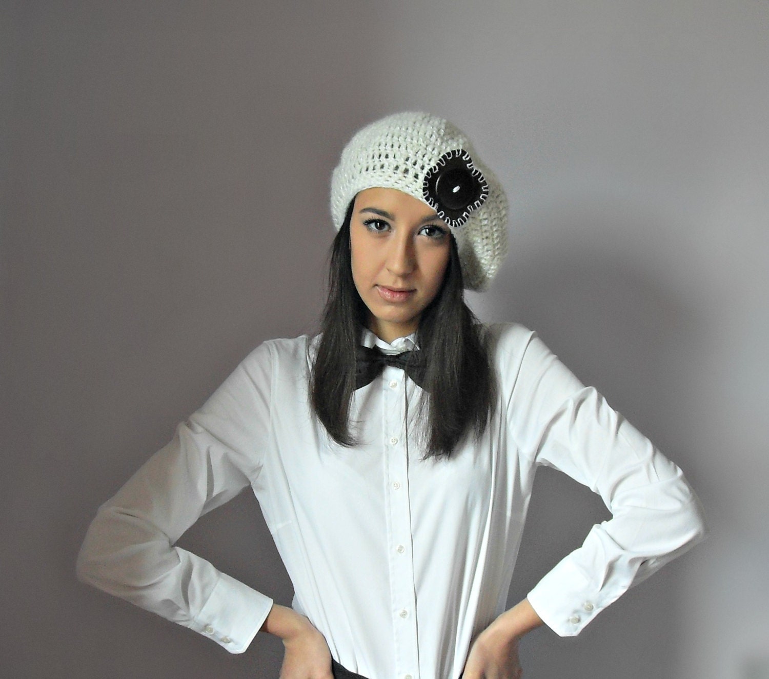 Hand Crochet Beret - White, Ivory, Cream, Brown - Women