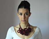 Hand Crochet Necklace (LUX) - Ruby Red, Blood Red - Handmade - Floral motif - Feminine
