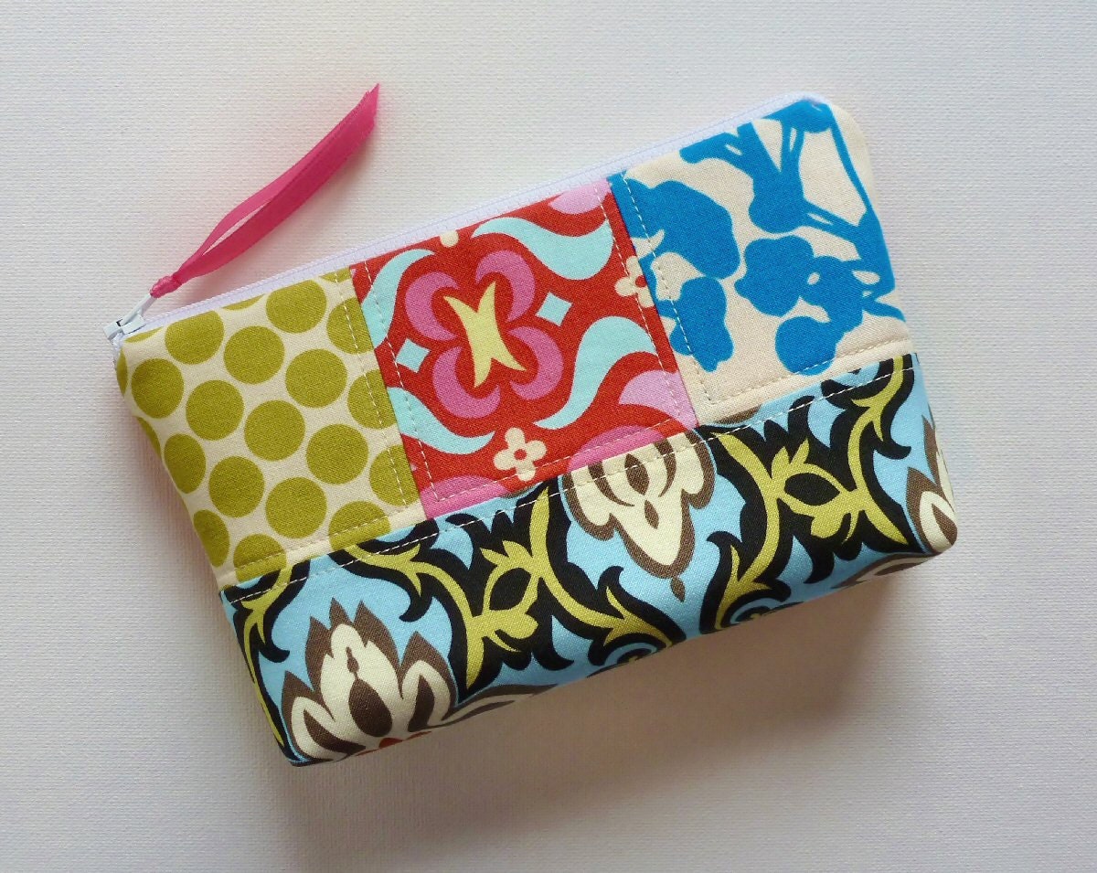 Cosmetic Case Makeup Bag Zipper Pouch Quilted Patchwork Amy Butler Fabrics