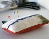 Pincushion - Hand Felted Merino Wool - Cream, Olive and Dark Blue
