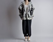 80s graphic ethnic print oversized cardigan sweater / s / m