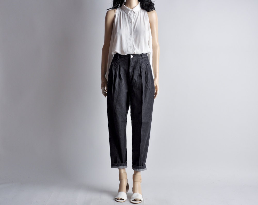 cropped high waist black denim jeans / xs / s
