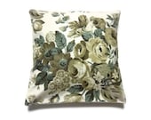 Two Olive Green Sage Green Cream Ecru Brown Pillow Covers Decorative Floral Design Toss Throw Accent Covers Larger 18x18 inch pair