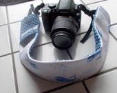 Whale nautical DSLR Camera Strap Cover with Lens Cap Pocket Michael Miller Fabric