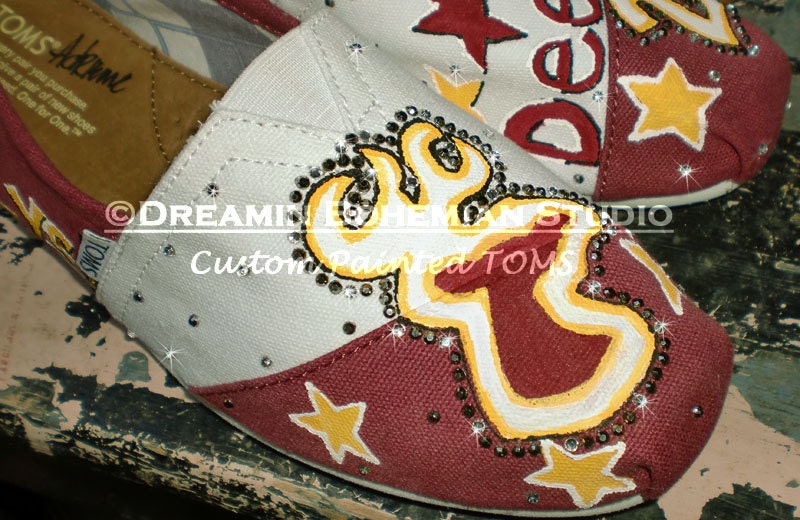 School Spirit Design Painted TOMS Mascots, Logos and sport of your choice toms included with bling