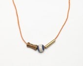 Lunda Cage Bead Necklace Handmade Ceramic, Brass and Fiber Necklace