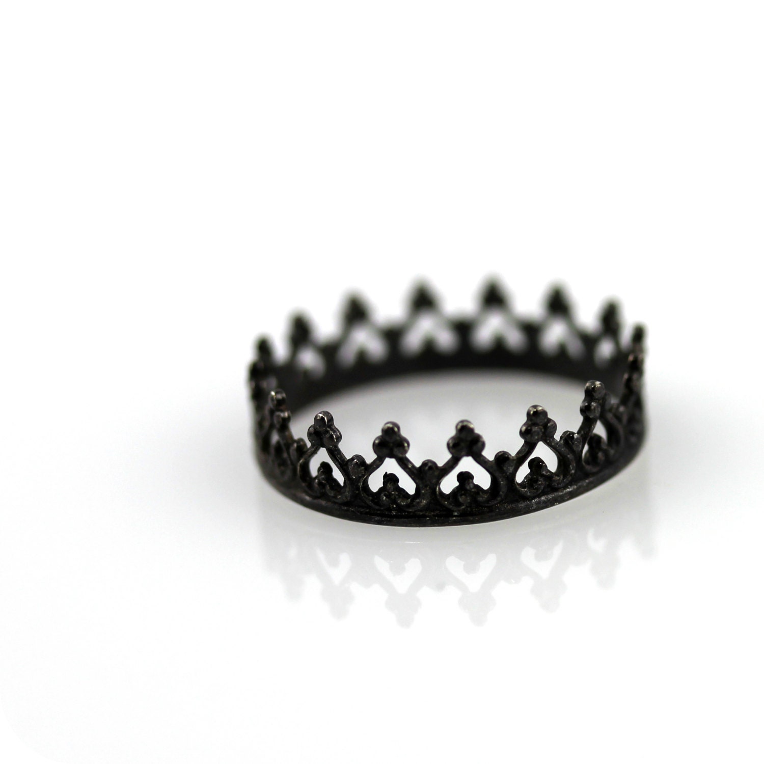 Black crown ring - oxidized sterling silver ring