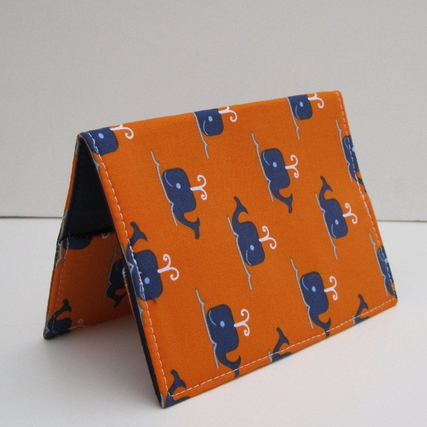 Passport Cover - Blue Whales on Orange