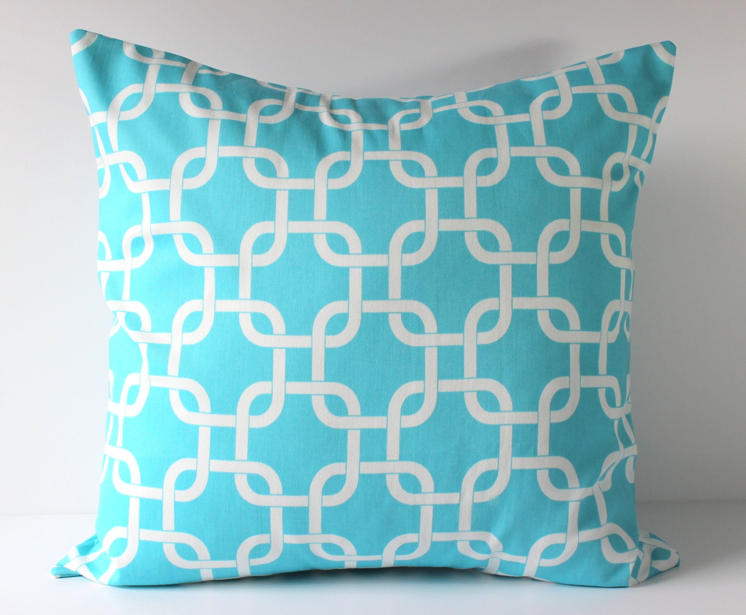 Decorative Pillows Cushions Covers - Turquoise Ocean Blue & White Geometric Links - 18 x 18 Pillows Cushion  - Nursery Decor