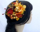 Autumn Flower Fascinator, Fall Bridal Head Piece, Woodland Wedding, Harvest Hair Clip, Orange Flower Hair Clip, Boho Fascinator