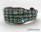 New Wrap 5 Row Handwoven Beaded Leather Cuff
