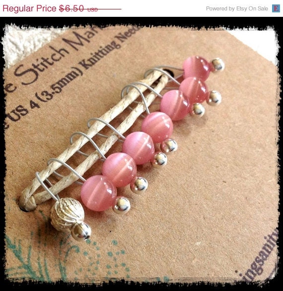 Spring Clearance Sale Snag Free Stitch Markers Extra Small Set of 8 -- Pink Cats Eye -- J17 -- Fits up to size Us 4 (3.5mm) Knitting Needle