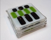 Fused glass coasters Retro Stripe Green - free shipping UK