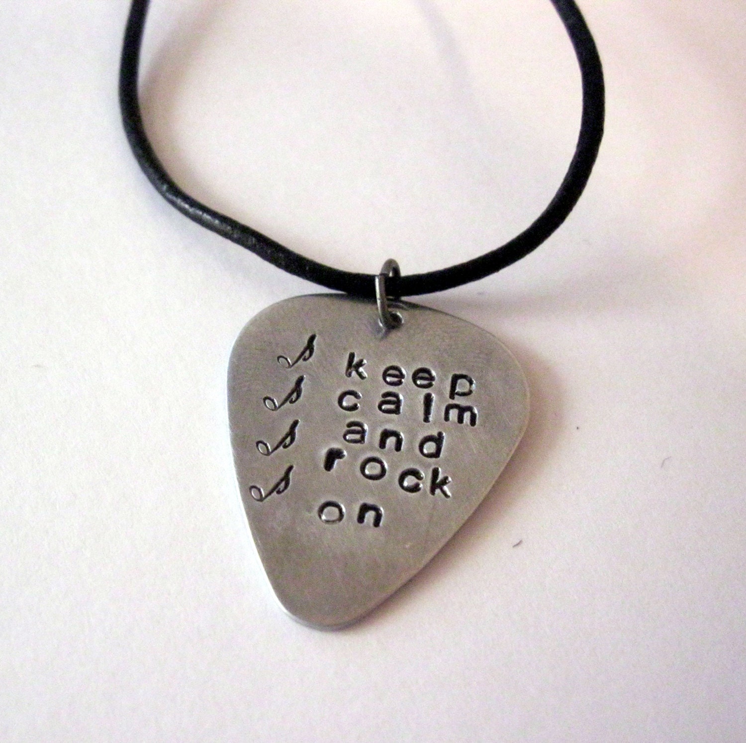 Guitar pick Necklace...  custom / personalized handstamped aluminum guitar pick NECKLACE