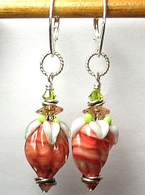 SWiRLy ReD RoSeBuDS Handmade SRA Lampwork Glass Earrings by Glitterbug Originals SRAJD
