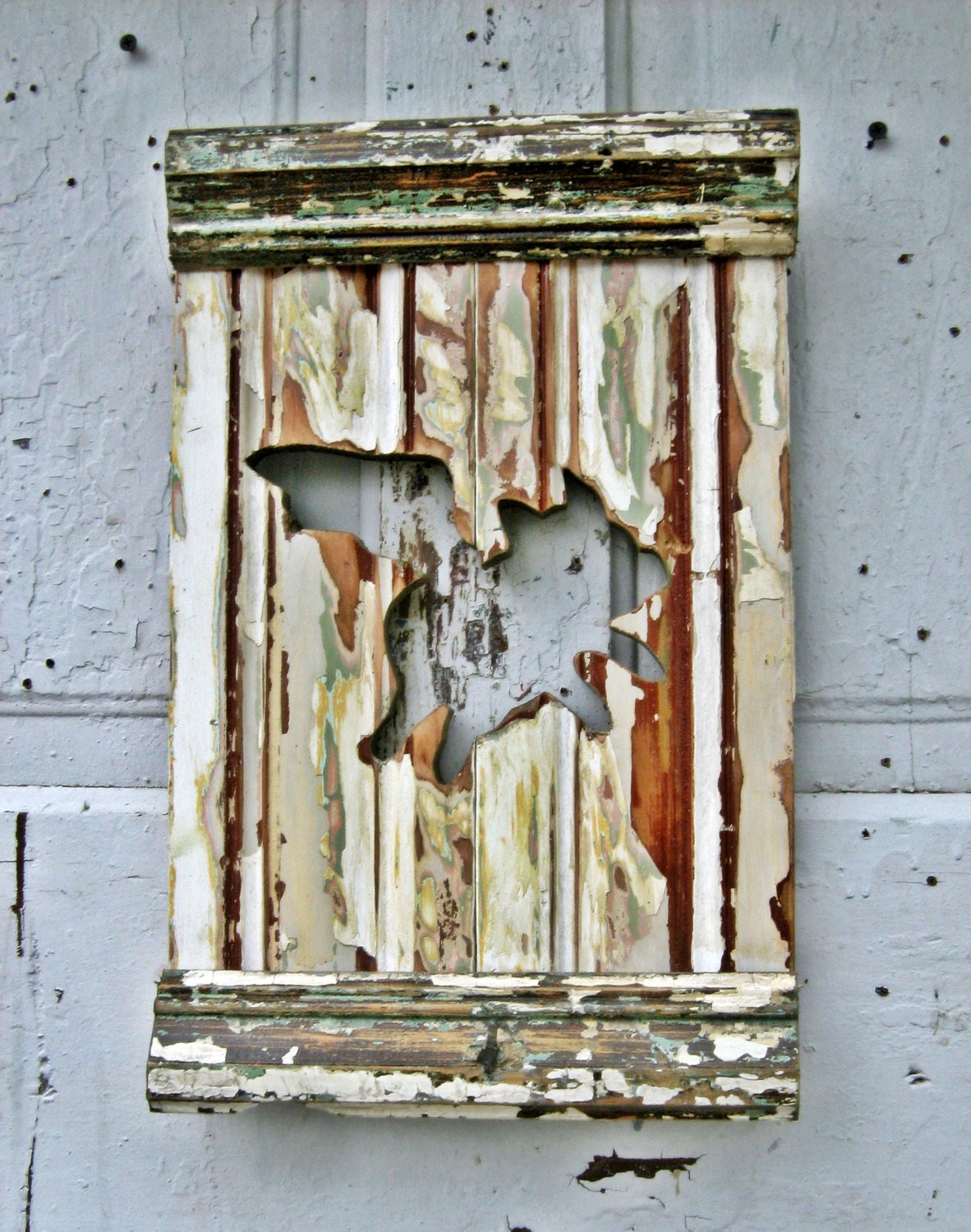 Flying Pig Reclaimed Wood Art, Chippy Paint Pig In Negative Space