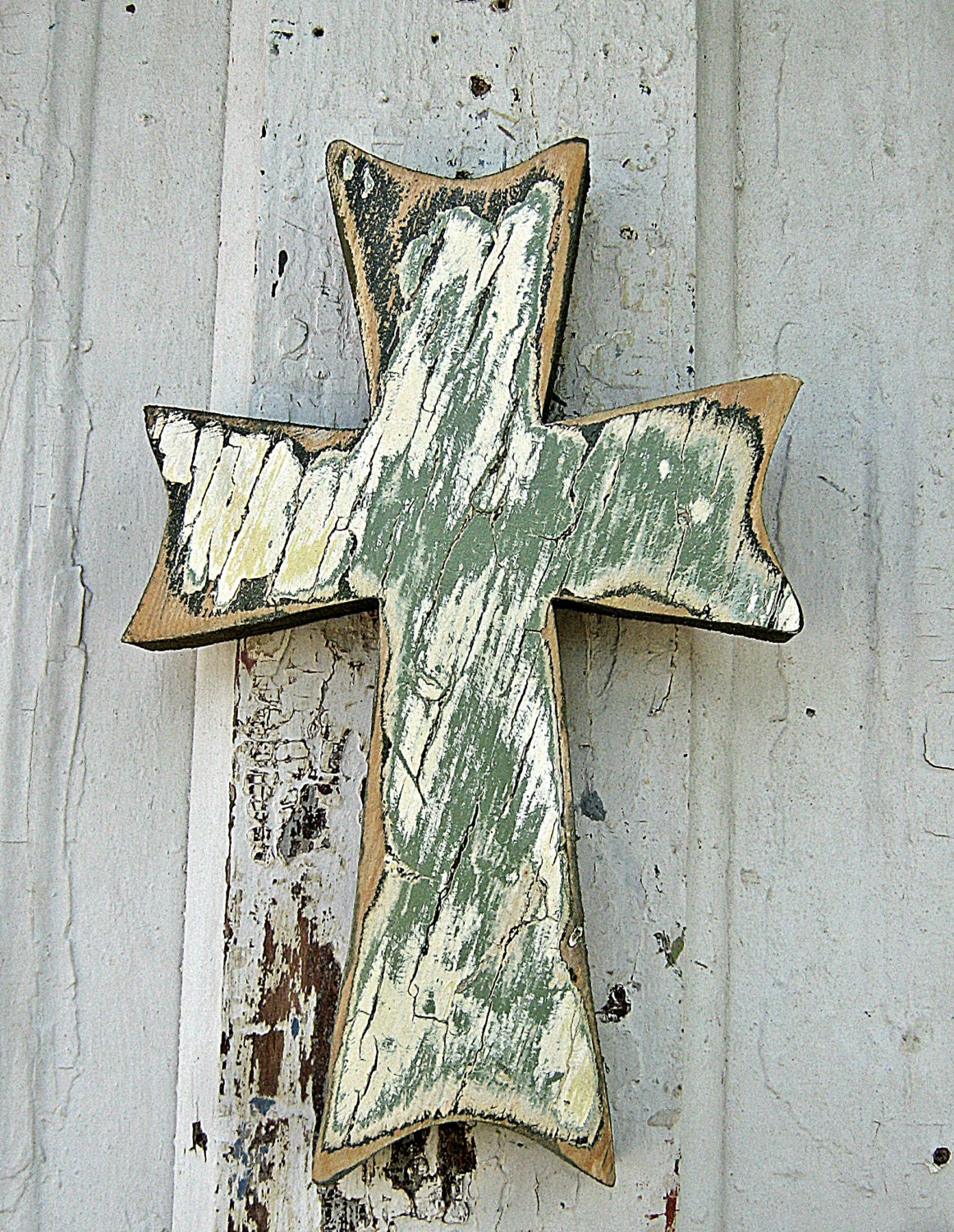Distressed Green Wooden Wall Cross Reclaimed Wood Art,  Primitive Celtic Cross