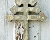 Green Maronite Salvaged Wood Cross, Lebanese Cross, Wooden Wall Cross
